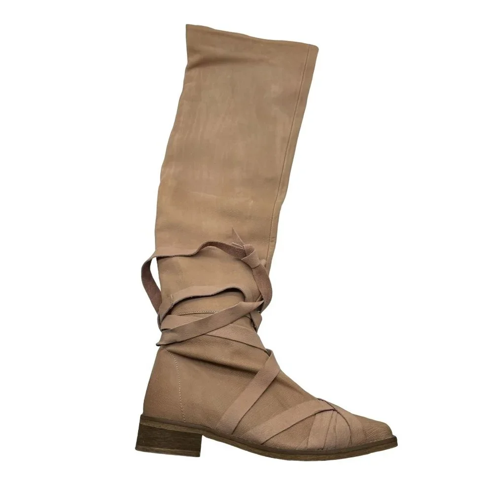 NEW Free People West End Lace Up Over Knee Boot 38 Leather - Picture 2 of 16